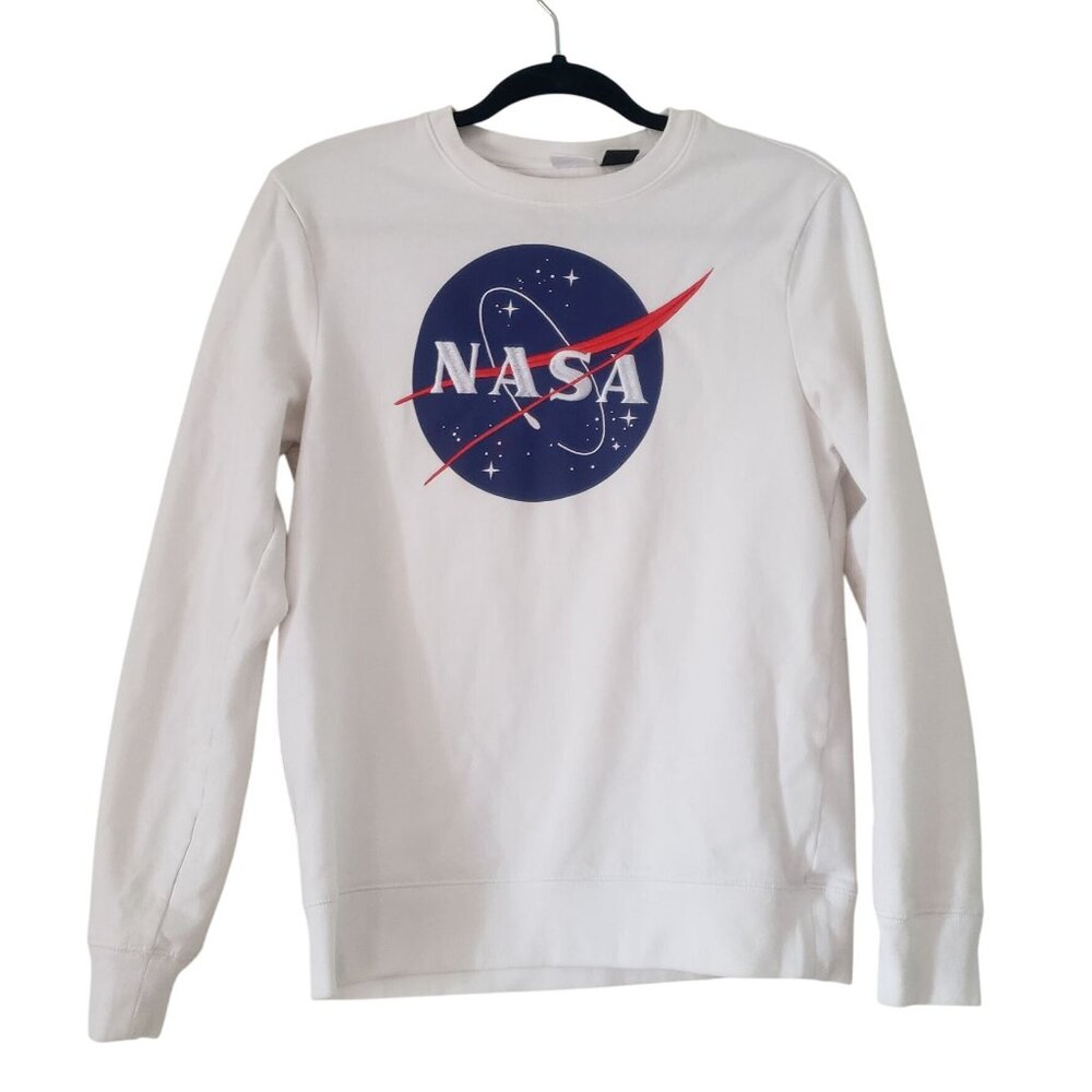 NASA Classic Circle Logo White Crewneck Sweater Size Small‎ Embroidered Casual